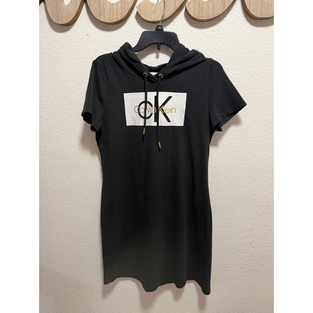Calvin Klein Black Short Sleeve Hoodie Dress Size L